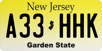NJ license plate A33HHK