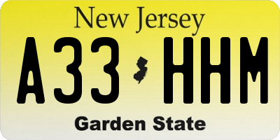 NJ license plate A33HHM