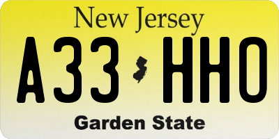 NJ license plate A33HHO