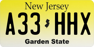 NJ license plate A33HHX
