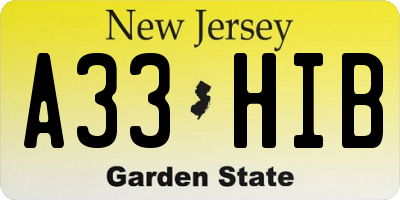 NJ license plate A33HIB