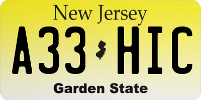 NJ license plate A33HIC