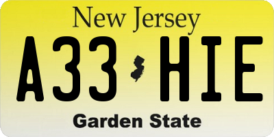 NJ license plate A33HIE