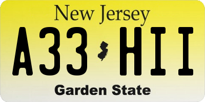 NJ license plate A33HII