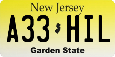 NJ license plate A33HIL