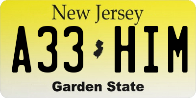 NJ license plate A33HIM