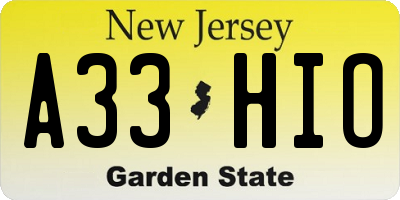 NJ license plate A33HIO