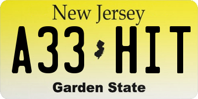 NJ license plate A33HIT