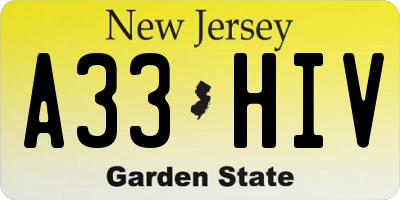 NJ license plate A33HIV