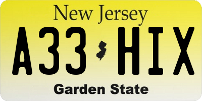 NJ license plate A33HIX
