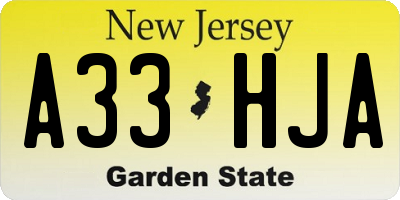 NJ license plate A33HJA