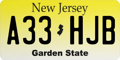 NJ license plate A33HJB