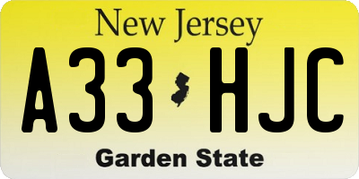 NJ license plate A33HJC