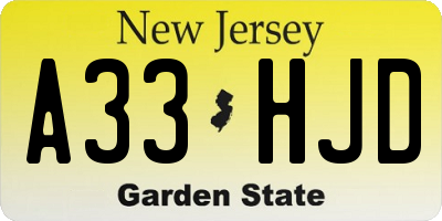 NJ license plate A33HJD