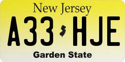 NJ license plate A33HJE
