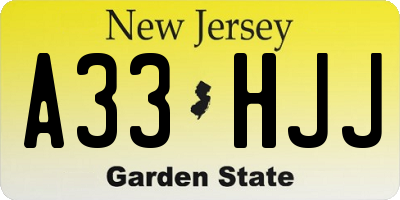 NJ license plate A33HJJ
