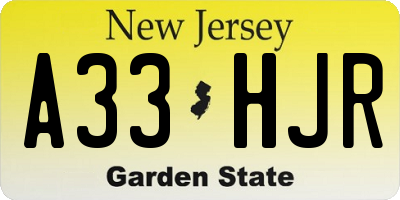 NJ license plate A33HJR