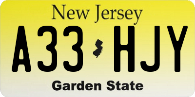 NJ license plate A33HJY