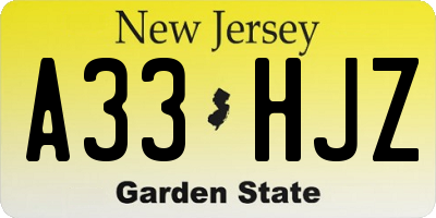 NJ license plate A33HJZ