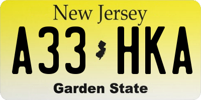 NJ license plate A33HKA