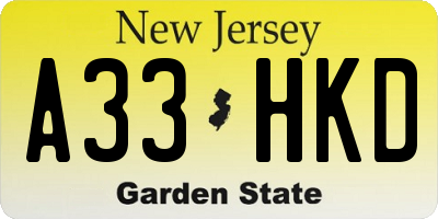 NJ license plate A33HKD