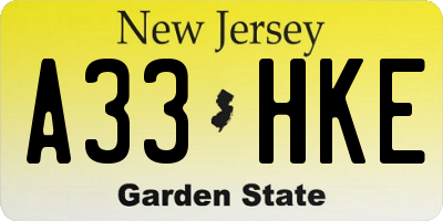 NJ license plate A33HKE