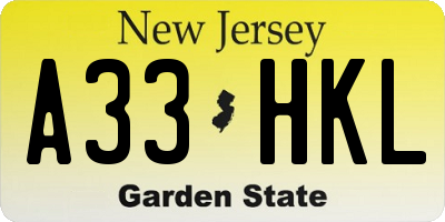 NJ license plate A33HKL