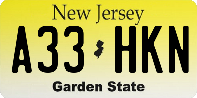 NJ license plate A33HKN