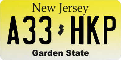 NJ license plate A33HKP