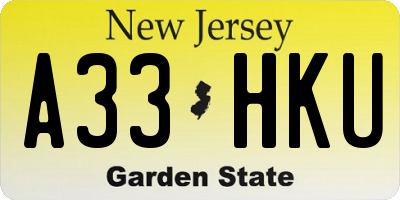 NJ license plate A33HKU