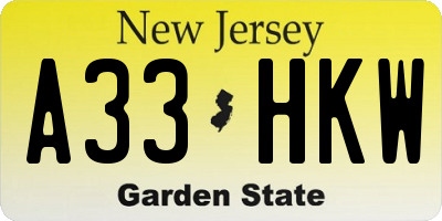 NJ license plate A33HKW