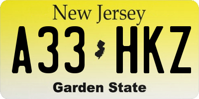 NJ license plate A33HKZ