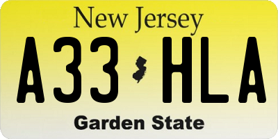NJ license plate A33HLA