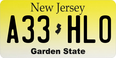 NJ license plate A33HLO