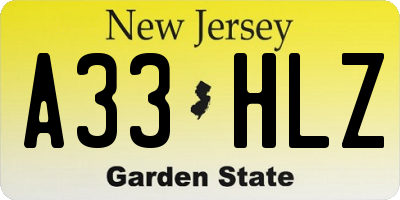 NJ license plate A33HLZ