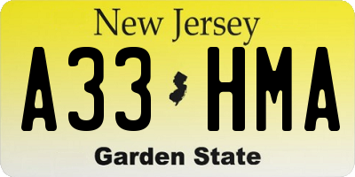 NJ license plate A33HMA