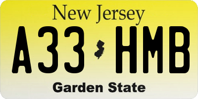 NJ license plate A33HMB