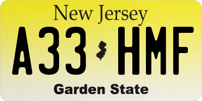 NJ license plate A33HMF