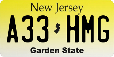 NJ license plate A33HMG