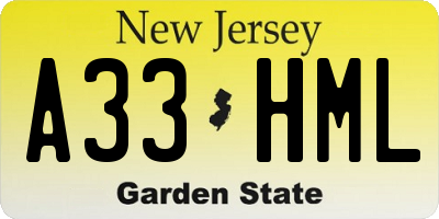 NJ license plate A33HML