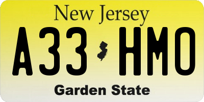 NJ license plate A33HMO