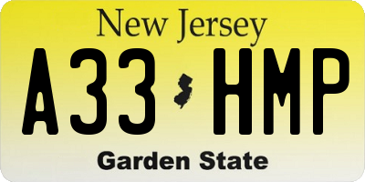 NJ license plate A33HMP