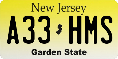 NJ license plate A33HMS
