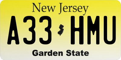NJ license plate A33HMU