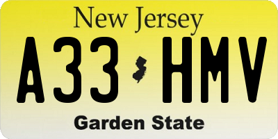 NJ license plate A33HMV