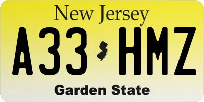 NJ license plate A33HMZ