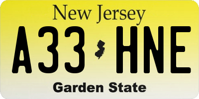 NJ license plate A33HNE