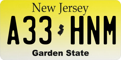 NJ license plate A33HNM