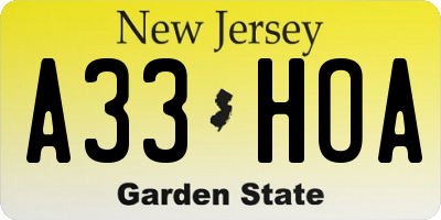 NJ license plate A33HOA