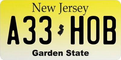 NJ license plate A33HOB